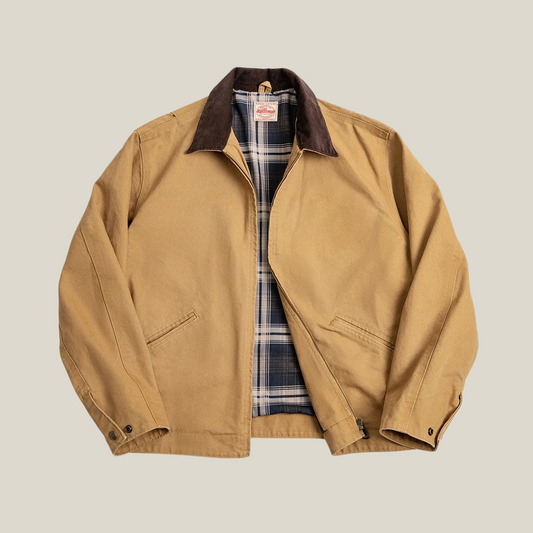 Canvas Work Jacket – Heavy-Duty Cotton with Plaid Lining
