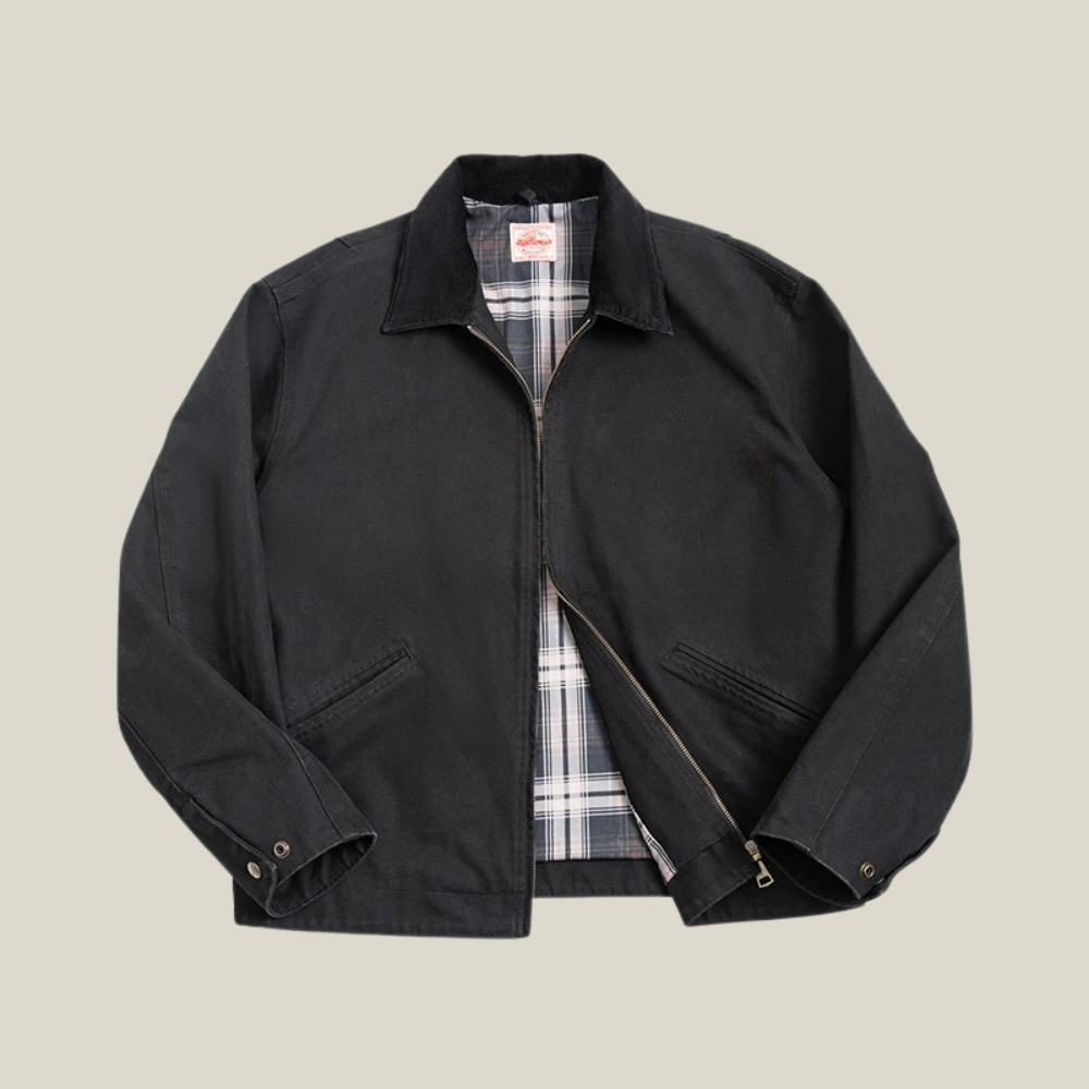 Canvas Work Jacket – Heavy-Duty Cotton with Plaid Lining